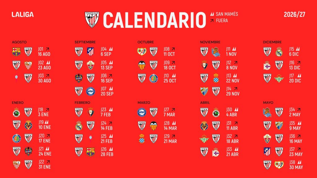 Calendario la liga 26 27 Athletic Club San Mames Entradas